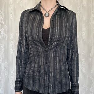 2000s Office Siren Black Pinstripe Blouse